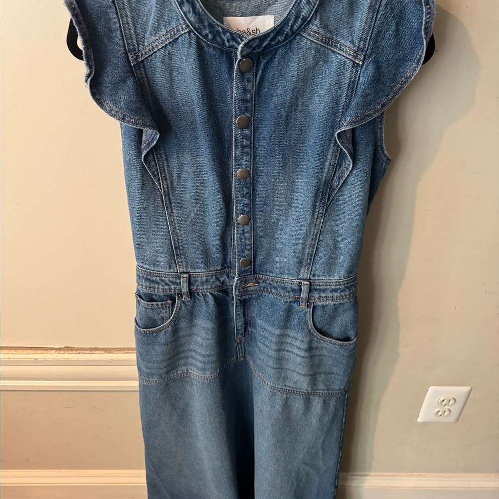 Denim  BASH Sleeveless Dress with Ruffle Sleeves new in a size small - Picture 8 of 10